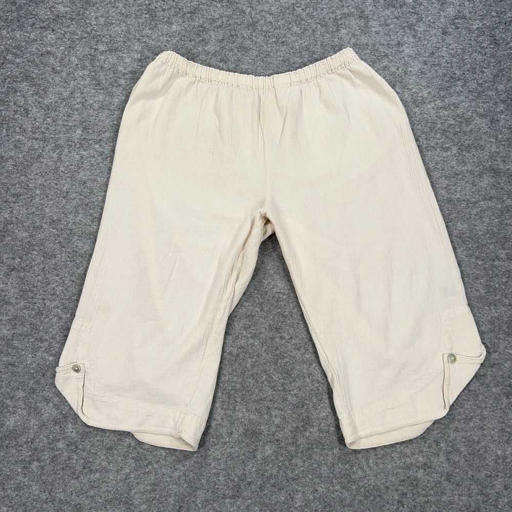 Oh My Gauze Pants Womens 2 Cream Capri Cotton Pull On Elastic Waist Cuffed